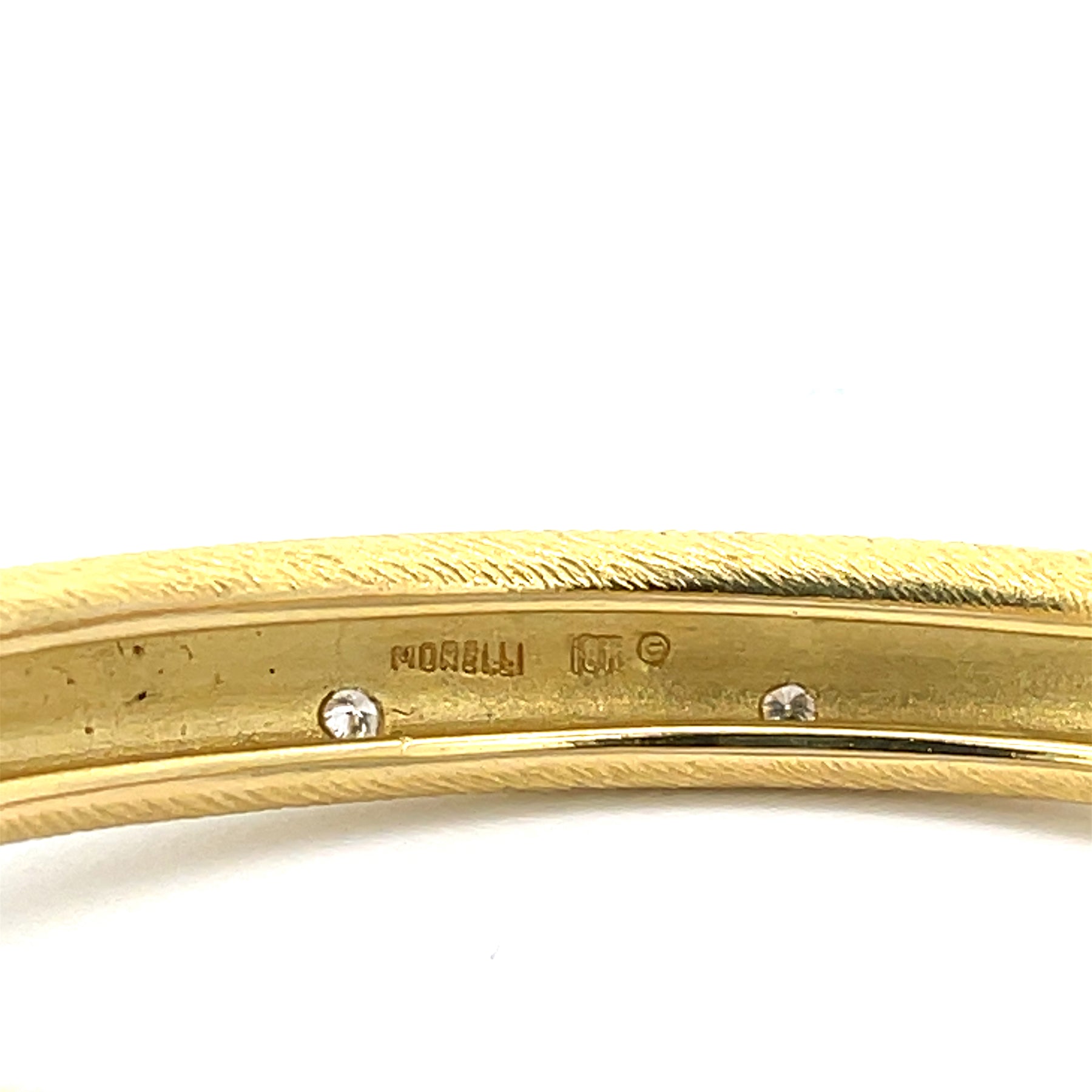 Ribbed Yellow Gold and Diamond Bangle Bracelet